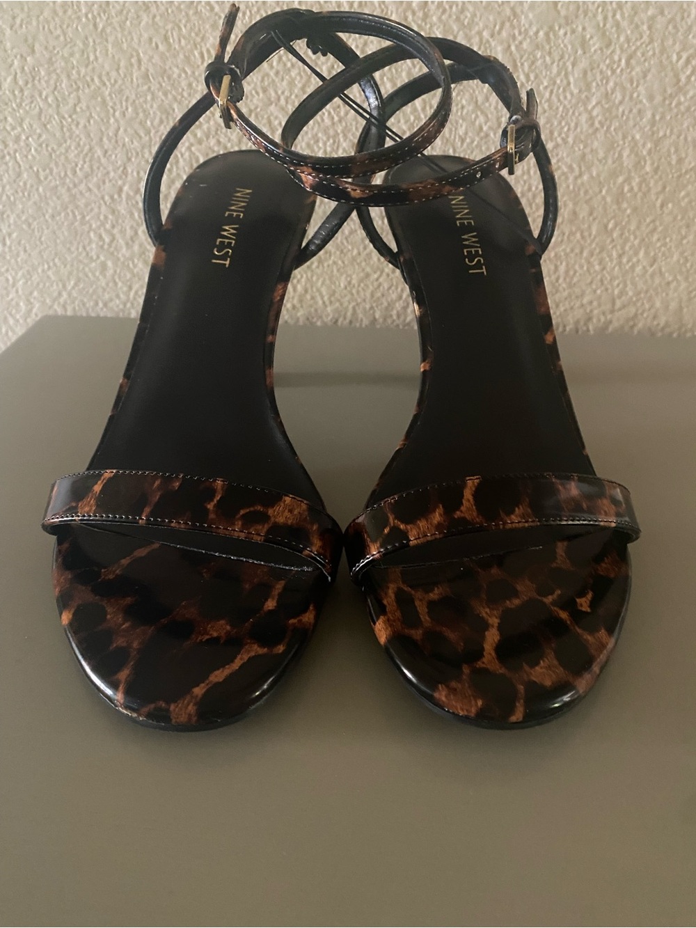 Nine West Leopard-Print Ankle-Strap Sandals in Brown/Black